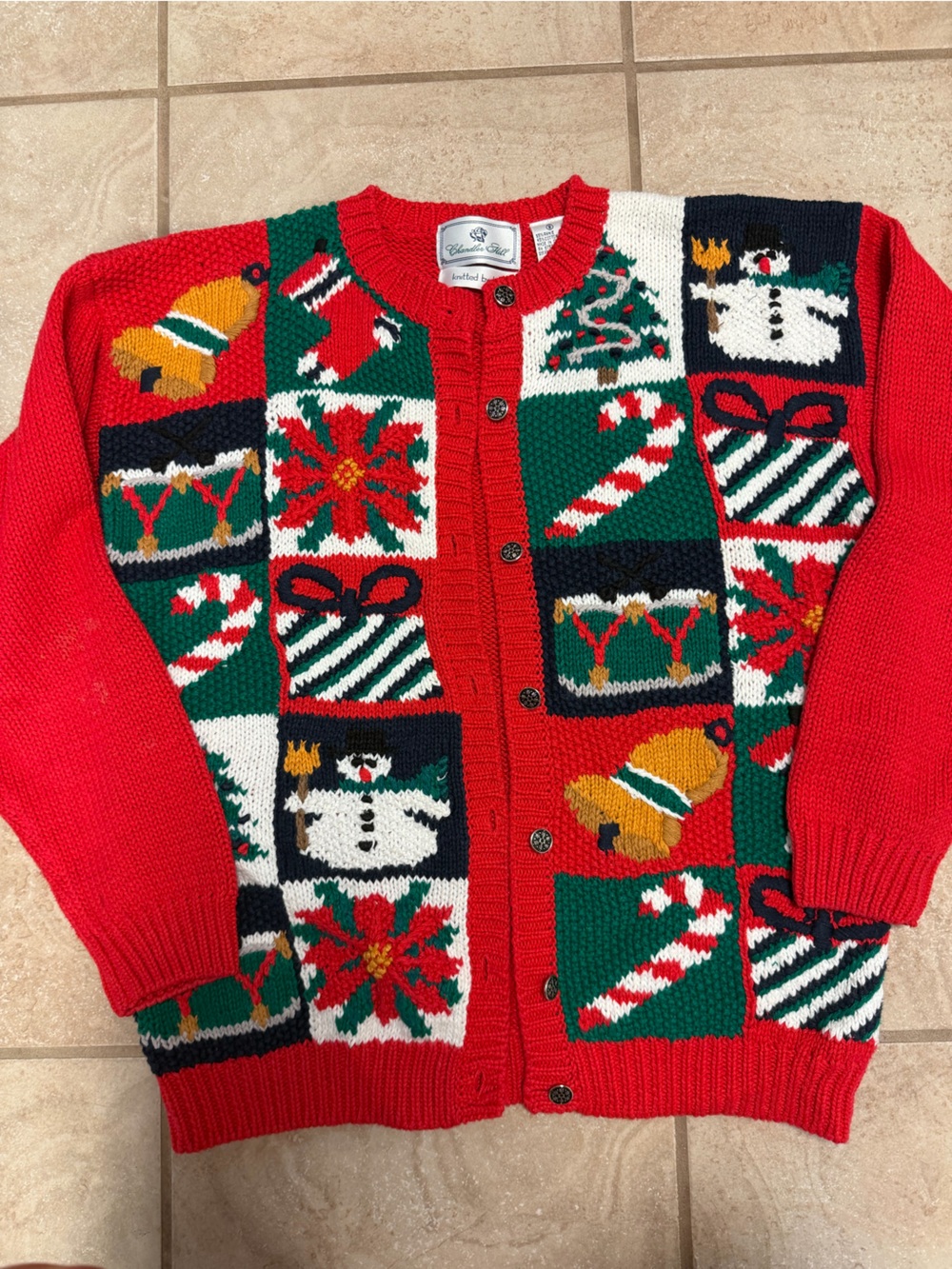 Chandler Hill Vintage Red Green Holiday Christmas Sweater Cardigan Size Small